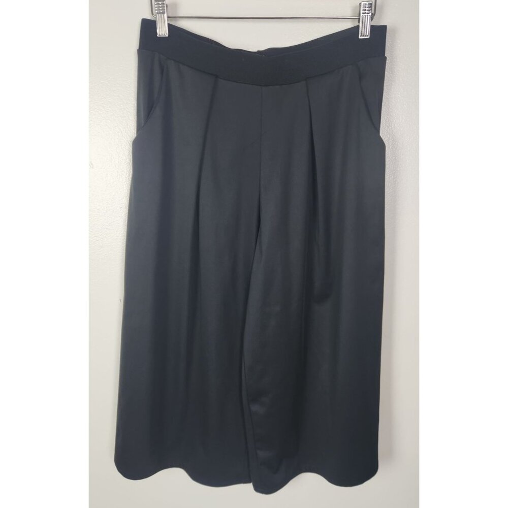 Natalie Busby Women's Sz. L Black Satin Pleated Front Midi Trouser